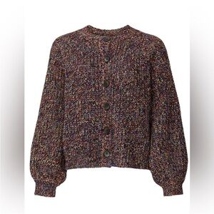 THE GREAT. The Sophomore Raglan Balloon Sleeve Multicolor Chunky Knit Cardigan 0